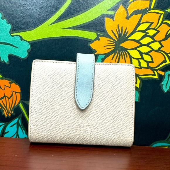 CELINE Paris Pale Leather Compact Wallet with Blue Tab - Picture 1 of 9